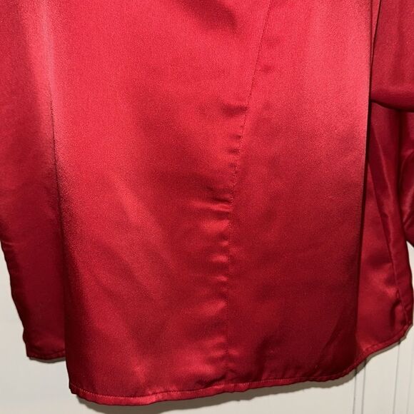 Vintage 80s San Andre Red Satin Women's polyester blouse with 3/4 sleeves - Picture 3 of 9